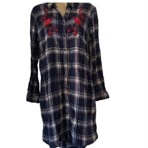 Woman’s fall embroidered Ana flannel plaid T-shirt dress